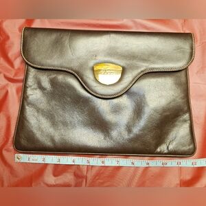 Gucci Original Clutch Bag Vintage Brown Leather w/Envelope Flap Tap E.U.C